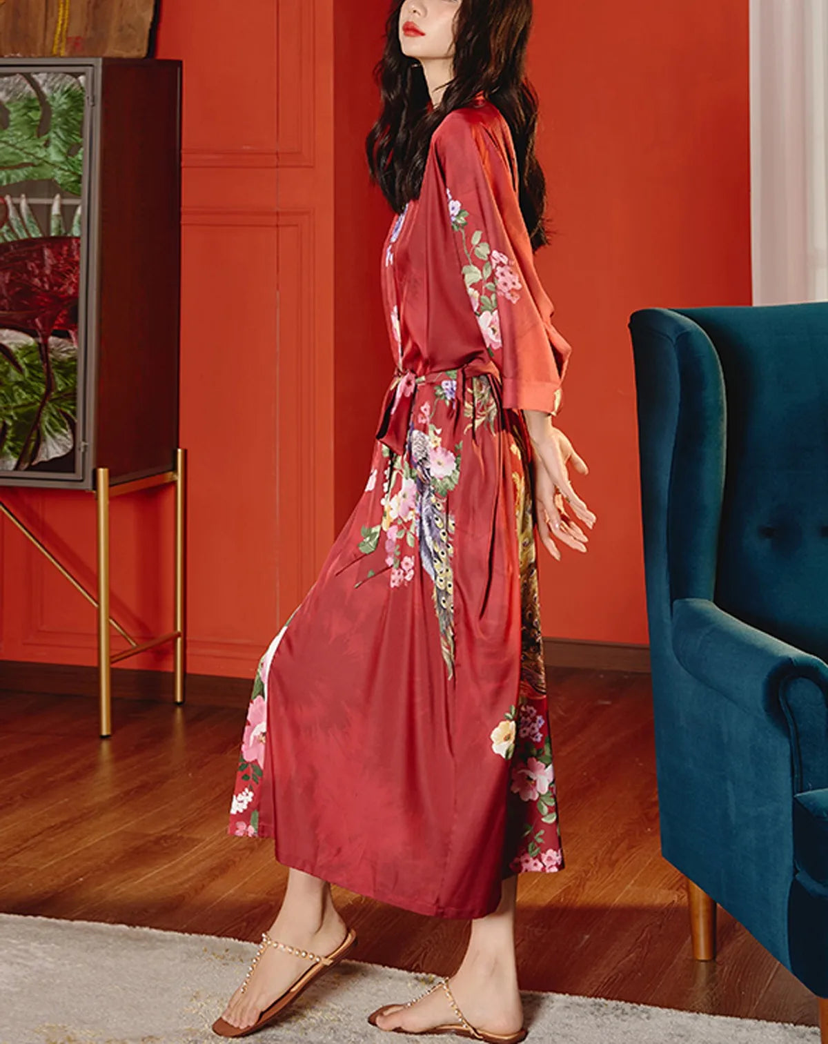 Daiwor Kout Silk Satin Robe for Women Long Japanese Kimono Robe Lightweight Soft Bathrobe Summer Luxury Dressing Gown