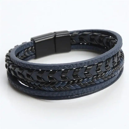 Fashion Braided Rope Woven Multilayer Leather Men Bracelets Punk Mental Magnet Bangle for Friend Charm Jewelry Gifts