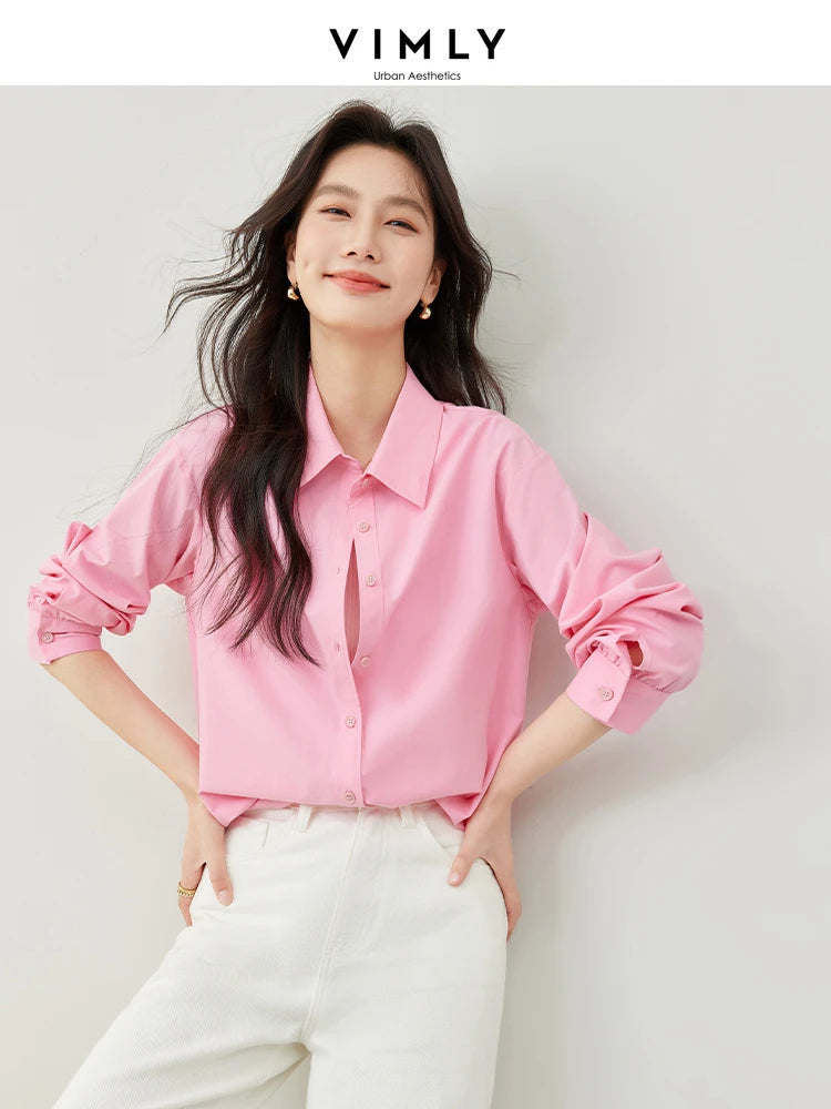 VIMLY Spring Formal Shirts Women 2026 Cotton Lyocell Button Up Shirts & Blouses Long Sleeve Top Office Wear for Woman M5889