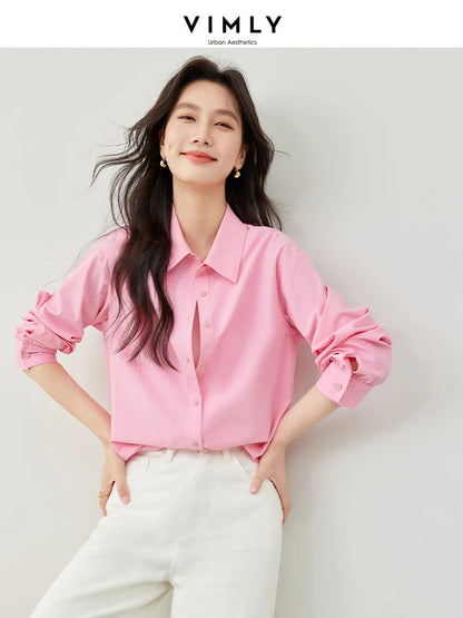 VIMLY Spring Formal Shirts Women 2026 Cotton Lyocell Button Up Shirts & Blouses Long Sleeve Top Office Wear for Woman M5889