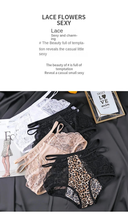 Women's Underwear Sexy Lace Panties Plus Size High Waist Ice Silk Briefs Fashion Seamless Hollow Out Underpants Female Lingerie
