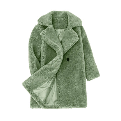 Lamb Fleece Girls Jacket Autumn Winter New Girls Long Style Solid Color Thick Warm Lapel Windbreaker For 2-6Y Girls Overcoat