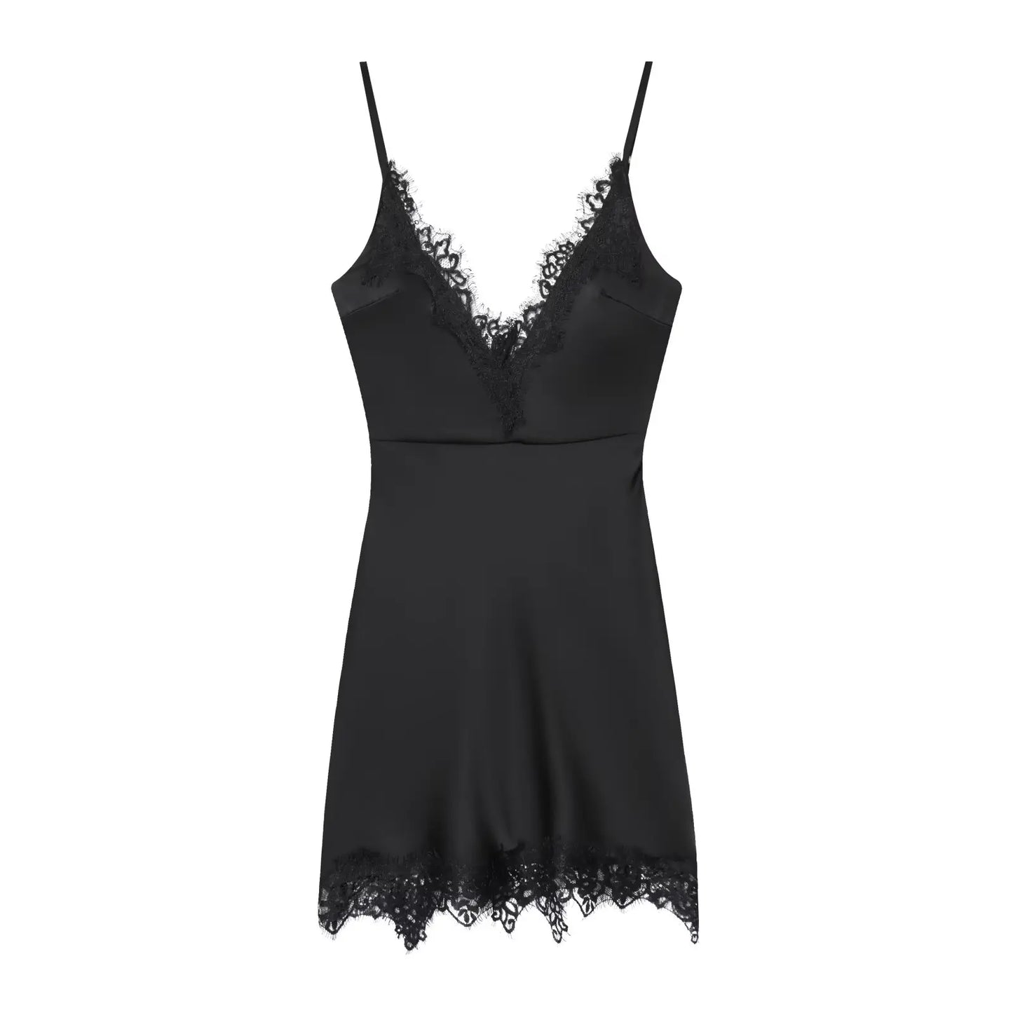 Women Lace Cami Dress - Sleeveless V Neck Mini Summer Dress | Slim Fit Polyester