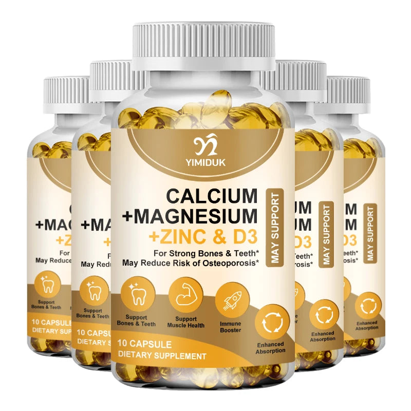 Calcium, Magnesium, Zinc & Vitamin D Capsules - Delicious Bone Health Capsules Supplement for Men, Women & Kids