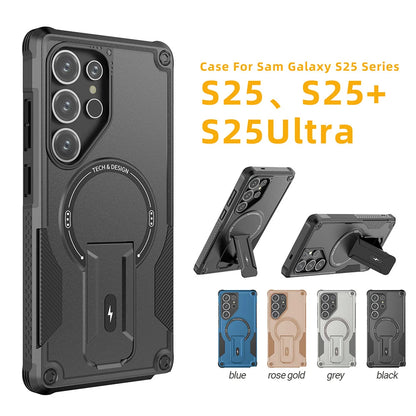Magnetic Armor Case For Samsung S26 S25 Ultra S24 Plus A56 5G A36 A26 A16 A06 With Holder Cover Wireless Charging Bracket Cover