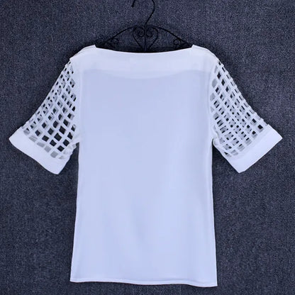 Summer Fashion Women Blouses & Shirts Hollow Out Sleeve Slash Neck Chiffon Blouse Plus Size