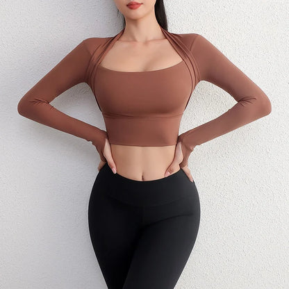 Women Yoga Crop Top | Slim Fit Long Sleeve Shirt - Breathable Knitted Sportswear for Fitness