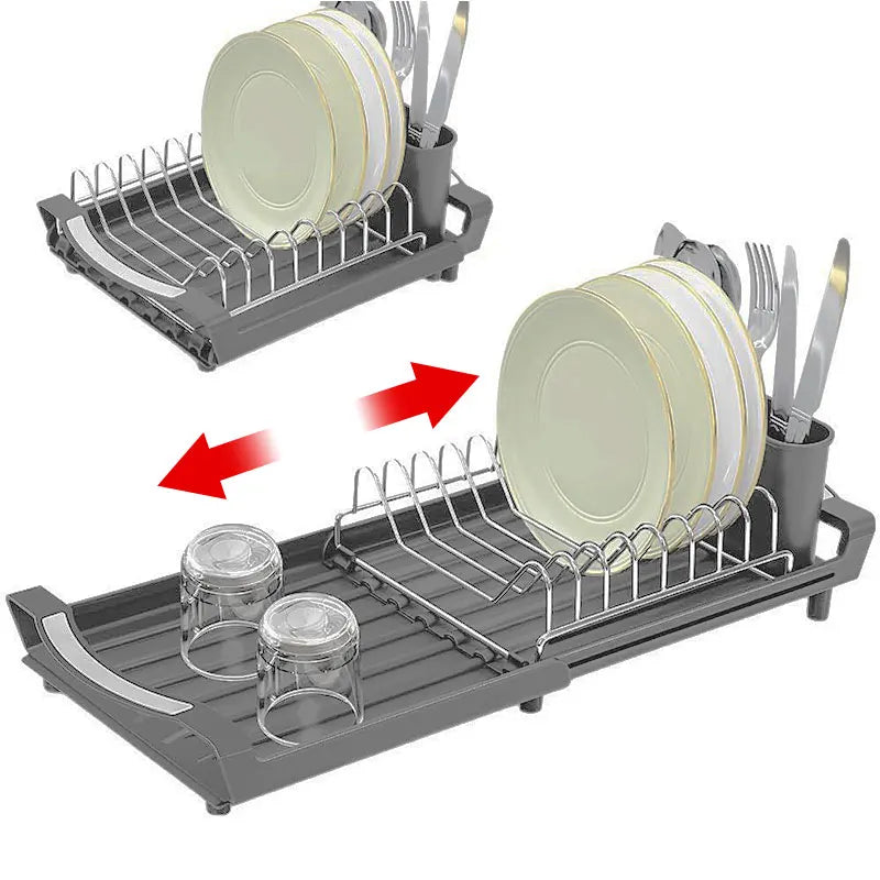 Expandable Dish Drying Rack with Cutlery Holder Rust-Resistant Dish Drainer Kitchen Drying Rack Space Saving Counter Organizer