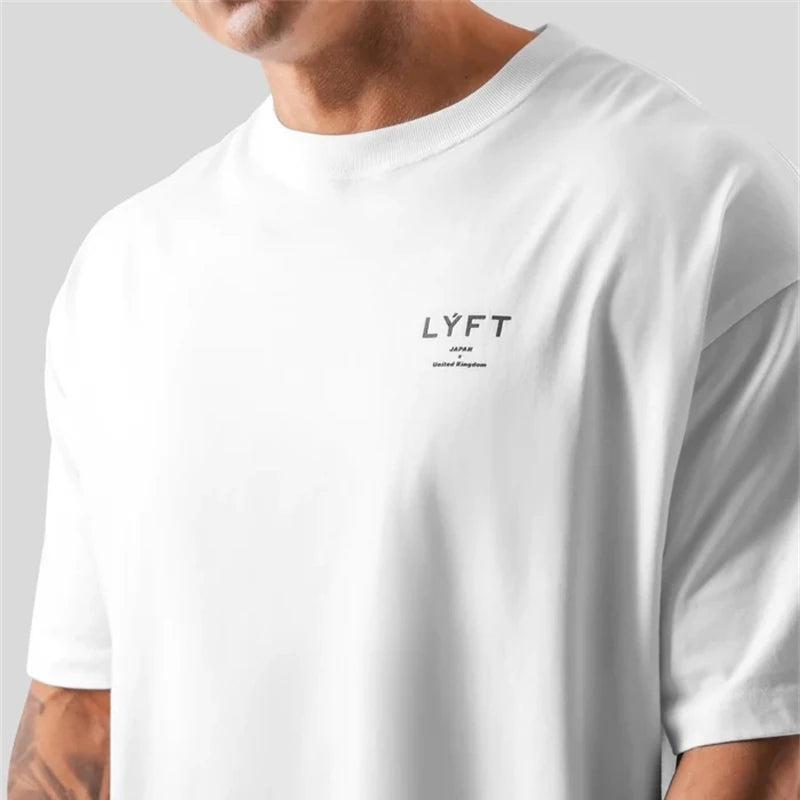 ONE POINT LYFT Print Big T Shirt Men Running Sport Gym Fitness Training Oversized 100% Cotton T-shirt Mens Bodybuilding Tee Tops