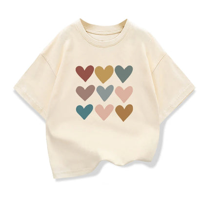 Girls Heart-shaped Cartoon T-shirt Kids Short-Sleeve Graphic High-quality Casual Tops 2026 Summer New Children's Clothing
