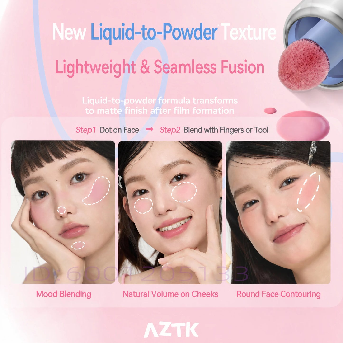 AZTK Liquid Blush Water To Powder Soft Matte Cool Toned Blusher Natural Pink Flush Long Lasting Cheek Tint Makeup