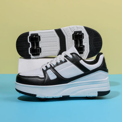 Roller Skate Shoes - Kids 4 Wheel Skates With Durable TPR Outsole & Lace-Up Closure
