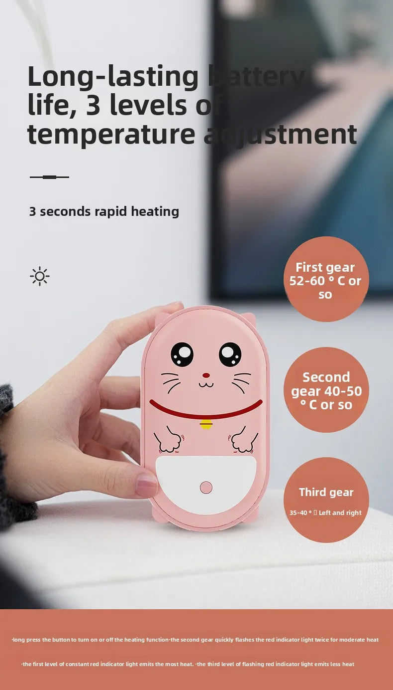 Cute Pet Shaped Electric Hand Warmer USB Charging Portable Waterless Hot Water Bag Dual Purpose 3000mAh Power Bank 2-in-1