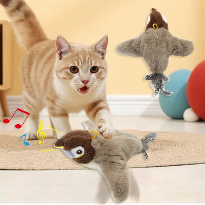 Hot Cat Interactive Toys Catnip Electric Pat Bird Dog Cats Touch-Activated Squeaky Plush Toy Pet USB Rechargeable Cat Toy