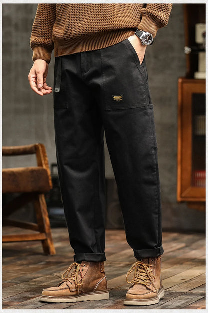 HIQOR Men's Loose Profile Pants American Vintage Trousers For Men High Waist Army Green Men's Casual Pants Cargo Trousers Male