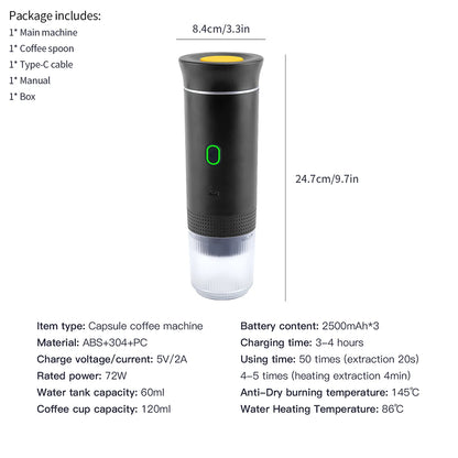 Portable Wireless Espresso Coffee Maker - 3-in-1 Travel Car Home Camping - ZOOMNSTORE