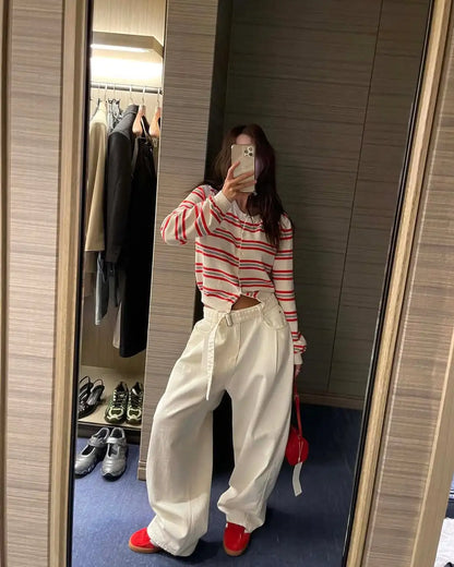 Spring New Classic Striped round Neck Button up Soft Knitted Open Cardigan Fashionable Design Sensation Women's Sweater