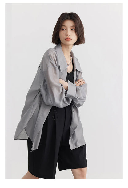 CHIC VEN Women Thin Shirt Long Sleeve Casual Loose Slightly Transparent Cool Blouses Woman Solid Design Female Top Summer 2026