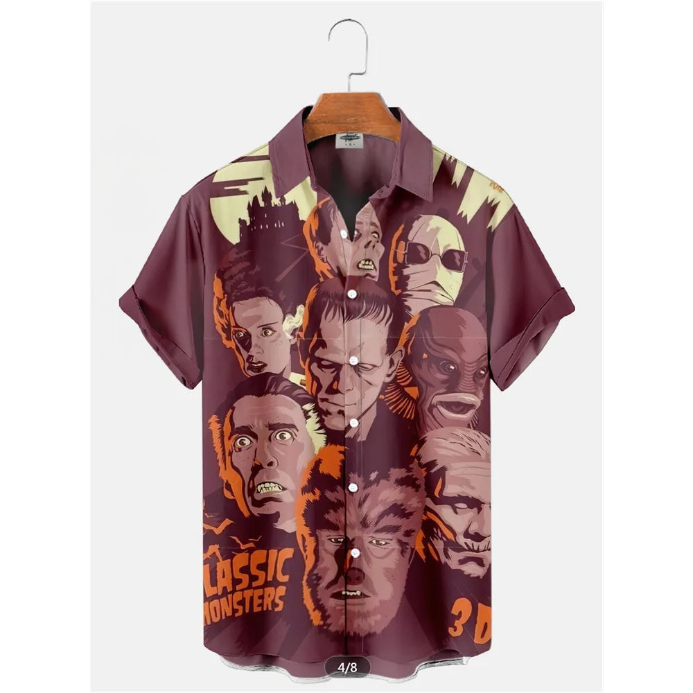 Retro Movie Character Shirt - Casual Summer Short Sleeve Hawaiian Top for Men - ZOOMNSTORE