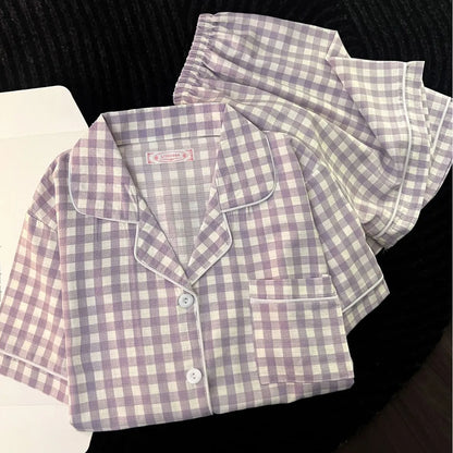 Ins Japanese-Style Minimalist Women's Pajamas Summer Bubble Cotton Cute Girl Loose Short-Sleeve Shorts Loose Summer Outfit Set