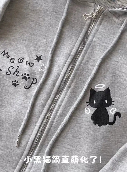 Zipper Hoodie Gothic Cartoon Kawaii Cat Ear Y2k Jacket Zip Up Thin Coat Spring Autumn Cute Core 2000s Clothes Fall Sweatshirts