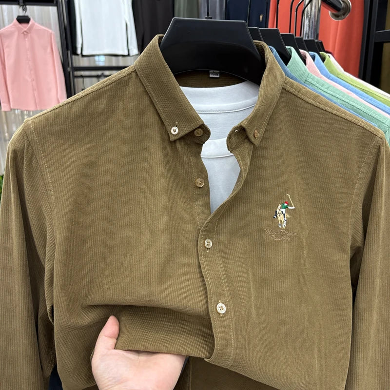 Spring and Autumn New 100% Cotton Long Sleeve Shirt for Men's Business, Leisure, Skin Friendly, Comfortable Collar Shirt Coat