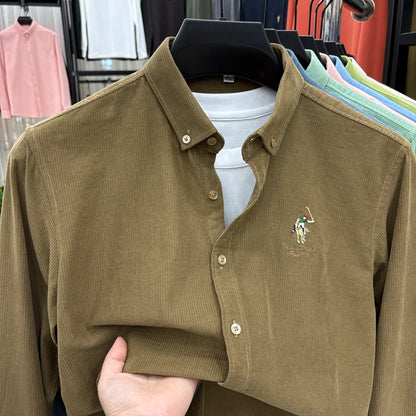 Spring and Autumn New 100% Cotton Long Sleeve Shirt for Men's Business, Leisure, Skin Friendly, Comfortable Collar Shirt Coat