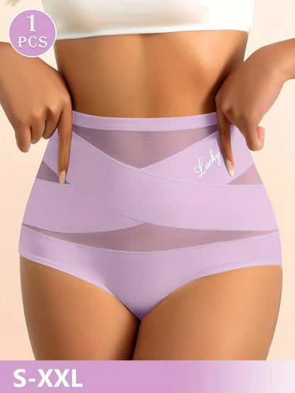 1pcs High Waisted Women's Panties Breathable Mesh Cross Tummy Cinching Ice Silk No Trace Triangle Panties Tummy Tuck Shape