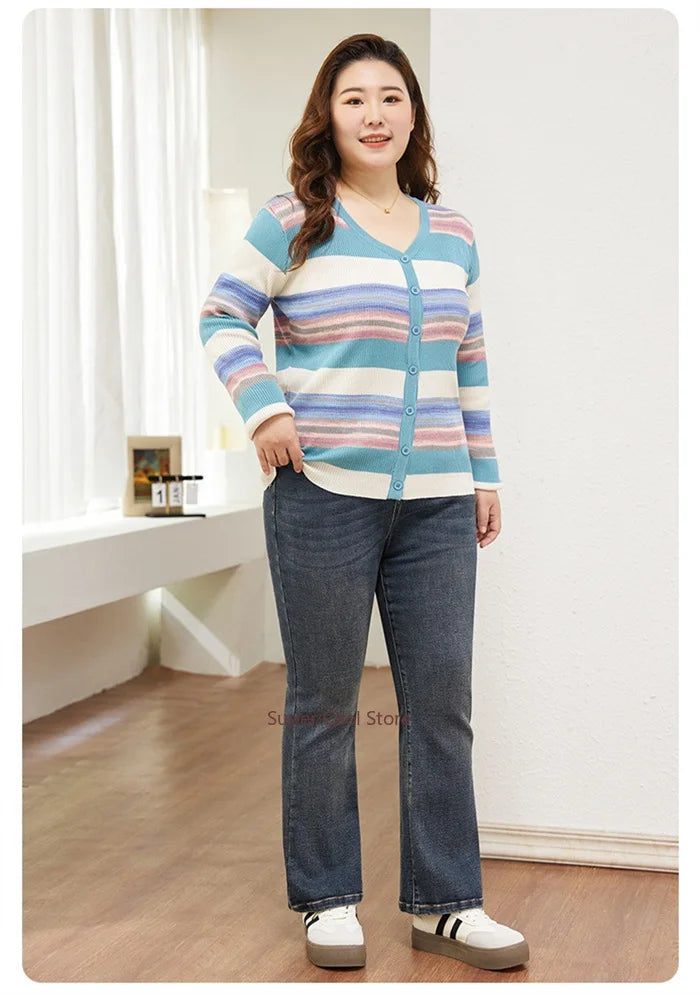 7XL Flared Jeans Bootcut Women 6XL High Elastic Waist Pants Stretched Elegant Plus Size Spring Autumn Female Lady Denim Trousers