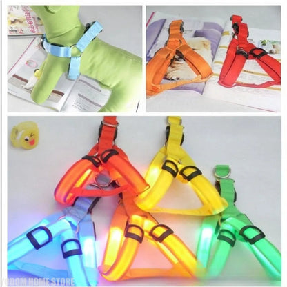 Fashion LED Electronic Pet Harness Nylon Dog Accessories Flashing Light Pet Leash Rope Belt Dog Glowing Vest Pet Supplies