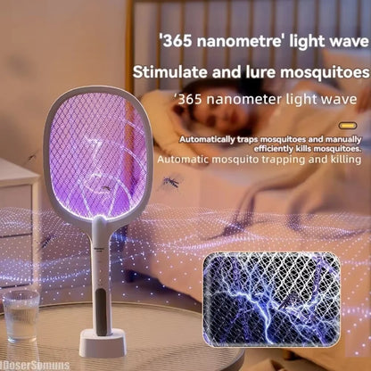 Electric Fly Swatter Handheld Fly Killer and Mosquito Trap Lamp Safe Rechargeable for Home Office Backyard Patio Camping