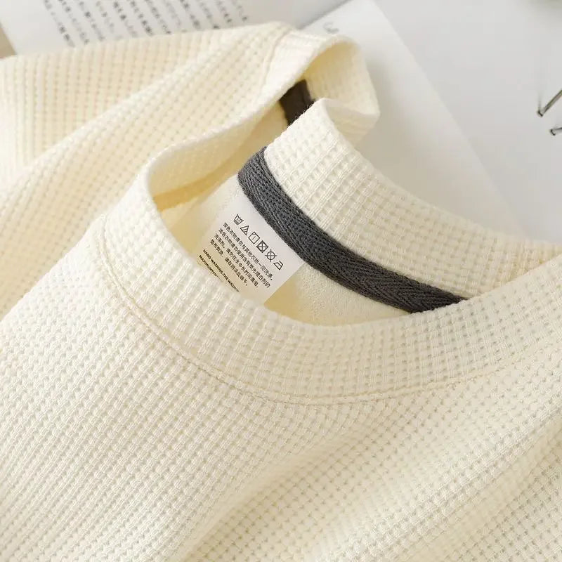 Men's Waffle-Knit T-Shirt – Breathable Round-Neck Casual Top