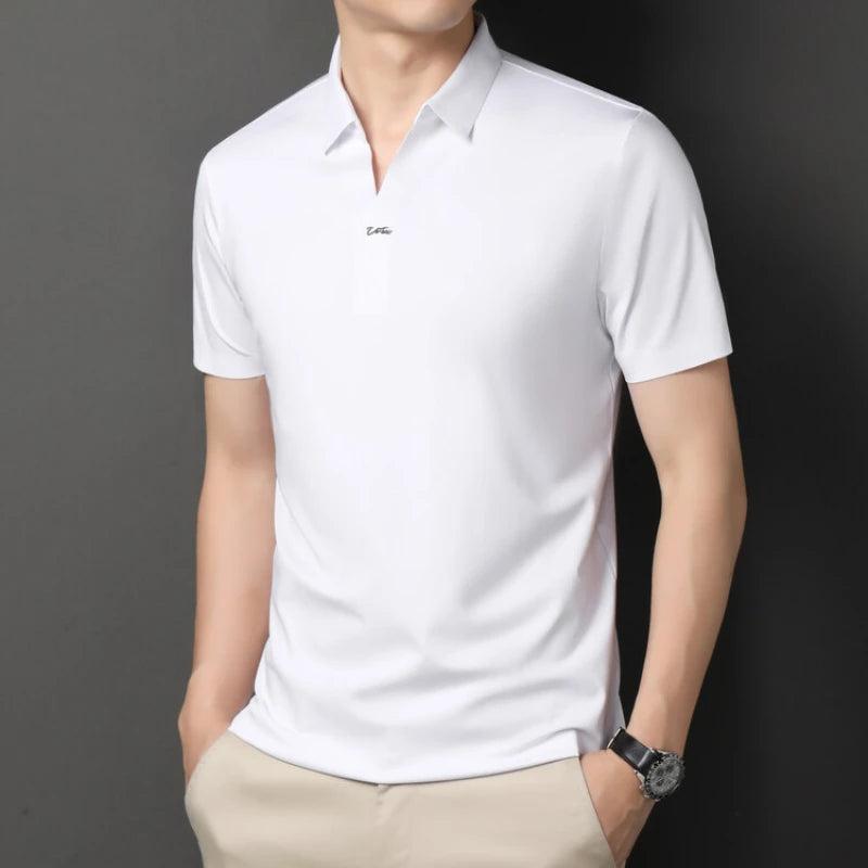 Men's Polo Shirt - Elastic Stretch, Business Casual Short Sleeve Polo for Office Wear
