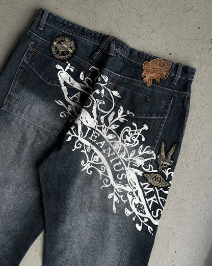 Y2K Vintage Printing Men Baggy Jeans Harajuku Trend Women Hip Hop Fashion Casual Joker Couple Wide-Leg Pants Streetwear