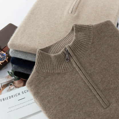 CHICUU Men's 100% Cashmere Sweater Zipper Pullover Mock Neck Long Sleeve Basic Cashmere Knitwear Autumn Winter Clothing Tops
