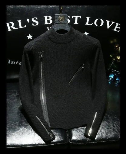 Men Sweater Autumn Winter New Arrival Zipper Solid Color Long Sleeve Fashion Trend Casual Versatile High Neck Knitted Top