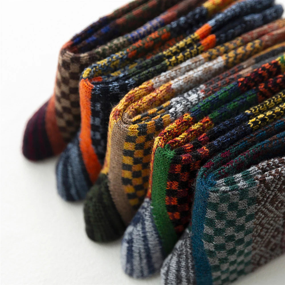 Mens Winter Wool Socks - Warm Colorful Retro Style for Snow Boots EU Size 38-44 - ZOOMNSTORE