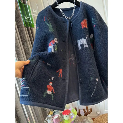 Lamb Wool Coat Women Fleece Sweatshirt Zipper Long Sleeve Jacket Warm Autumn Winter Jacket Loose Korean Fashion Streetwear New