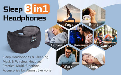Headphones 5.3 Bluetooth Eye Mask, Wireless Sleeping Eye Mask for Men Women, Travel Eye Cover Light Block with Music
