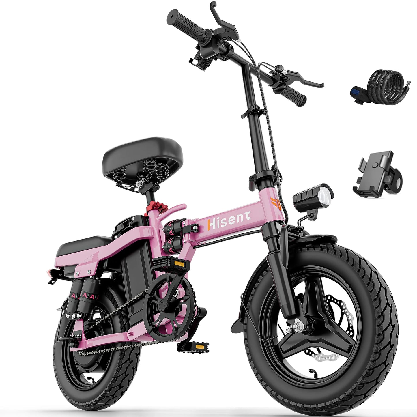 Hisent electric folding bike, 14 inches, 500W brushless motor, 48V 10AH/17.5AH battery available, different models.