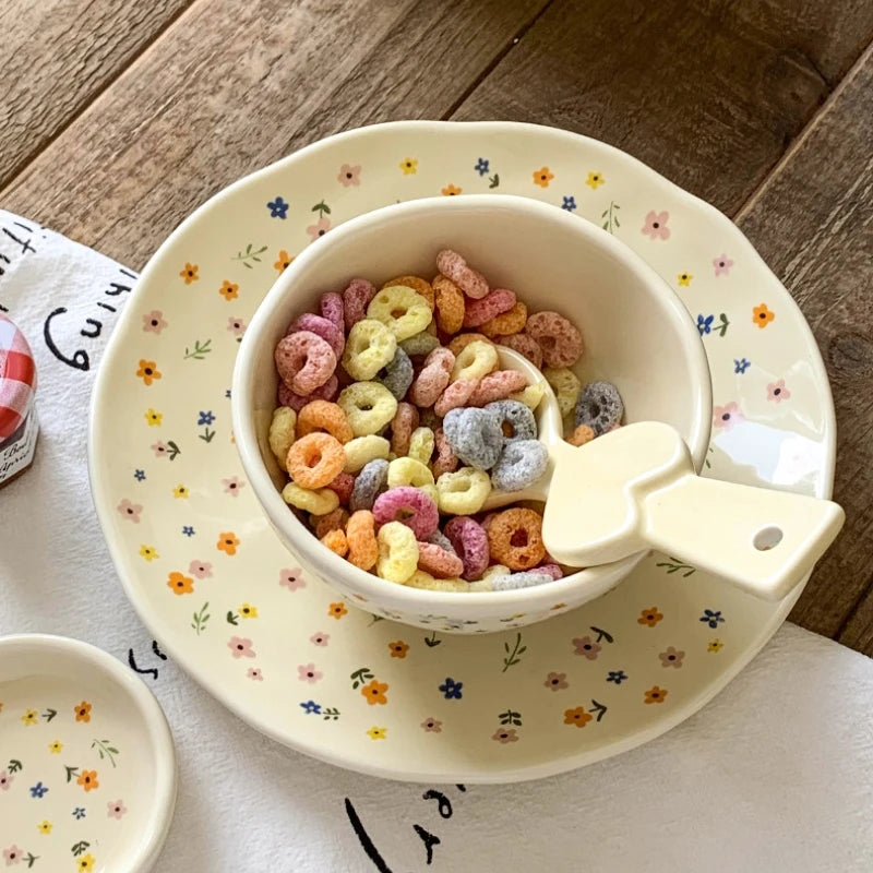 Korean Ceramic Bowl - Floral Design Rice and Salad Dish