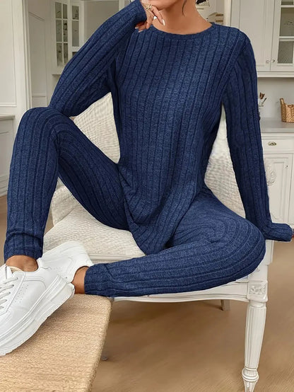 Women's Autumn and Winter Pajamas, Simple Solid Color, Casual and Comfortable, Slim Fit, Fashionable Long-Sleeved Long Pants, Can Be Worn Outside, Pajama Set for Women