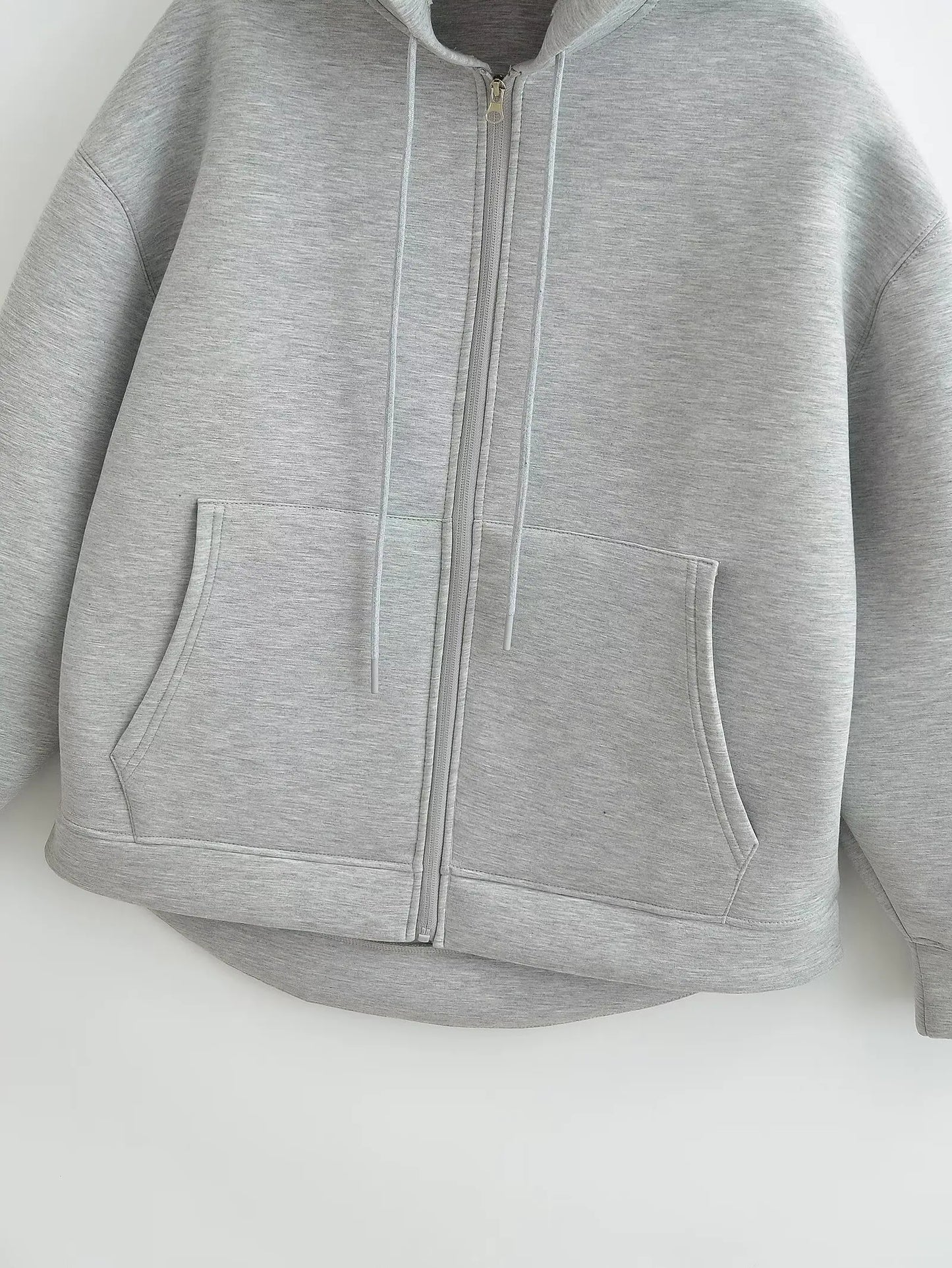 Women's Zipper Hoodie - Oversize Sweatshirt Casual Outerwear Coat With Double Pockets