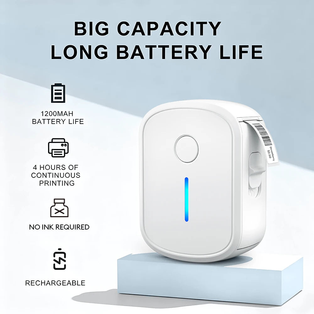 Portable Mini Label Printer Bluetooth Inkless Self-adhesive Thermal Labels Printer Sticker Maker Adhesive Mini Labeling Machine