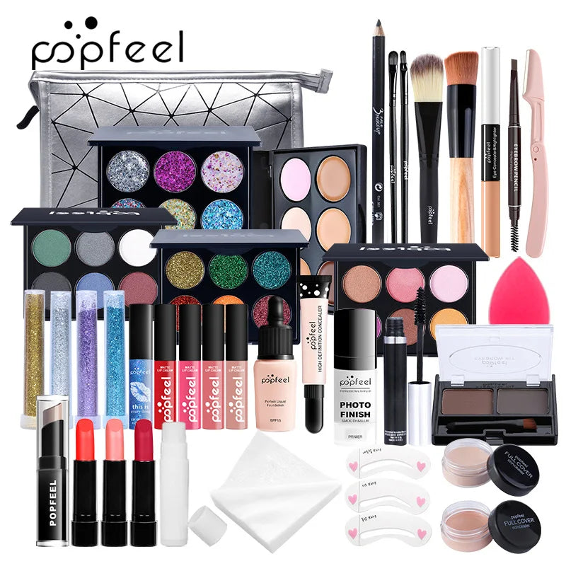 All-in-One Makeup Kit – Complete Makeup Gift Set with Eyeshadow Palette, Foundation, Lip Gloss & Brushes