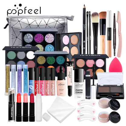 All-in-One Makeup Kit – Complete Makeup Gift Set with Eyeshadow Palette, Foundation, Lip Gloss & Brushes