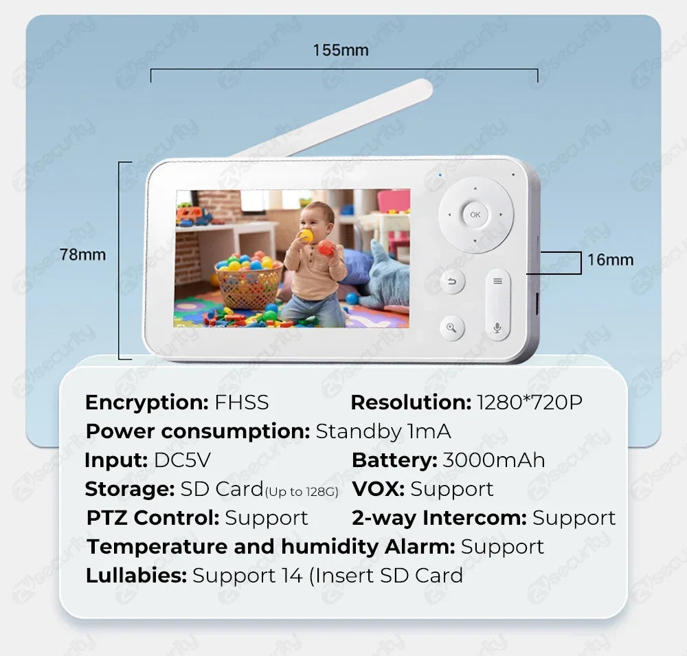 WiFi Baby Monitor - 2K 3MP Dual Camera Split Screen with PTZ & Auto Night Vision