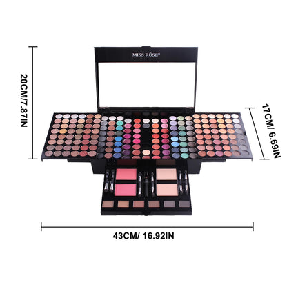 Professional 190-Color Eyeshadow Blush Eyebrow Powder 4-in-1 Makeup Palette with Mirror And Brush Set for Natural Look Makeup