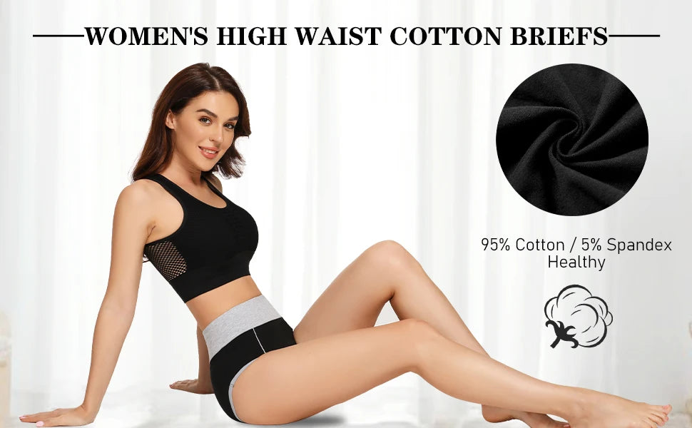 Molasus 5pcs Seamless Women Cotton Panties High Waist Underwear Set Full Coverage Briefs Buttock Lifting Plus Size Panty Sets