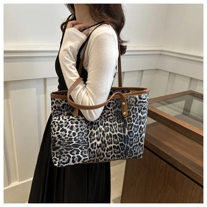 Leopard Print Tote Bag - Women's PU Leather Large Capacity Casual Travel Purse